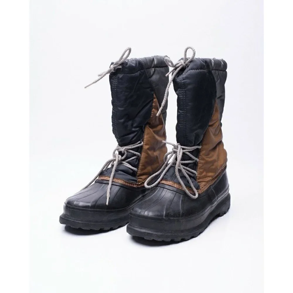 Vintage Sorel Mens Black Gold Gray Snow Boots Sz 9 10 Felt Lining Lace Up